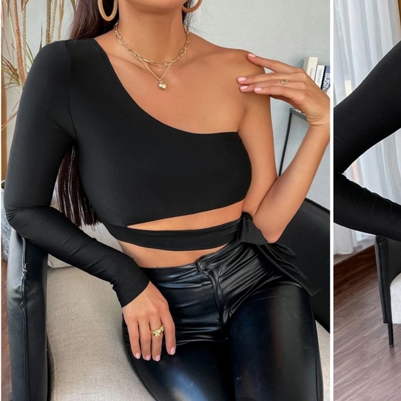 Better Be One Shoulder Tie Side Crop Top. Purple - Picture 6 of 9